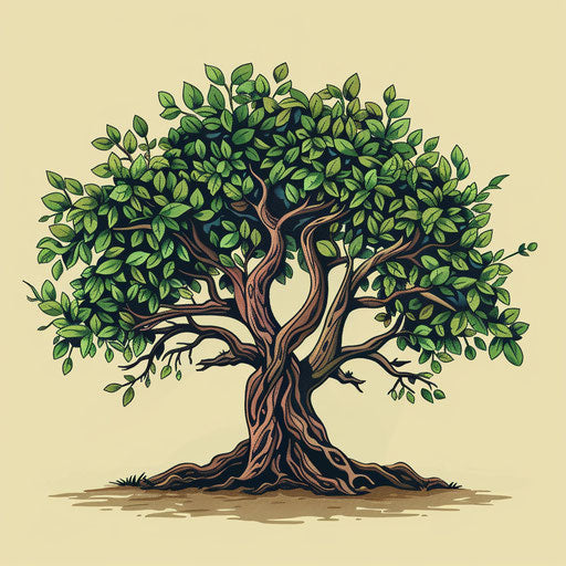 Flat tattoo sketch of a tree of life, lush green leaves