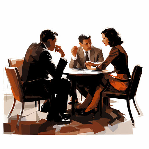 Meeting illustration in the style of Chiaroscuro Art, on white background