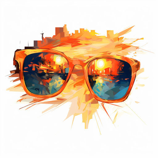 Sun with sunglasses in Impressionistic Art style