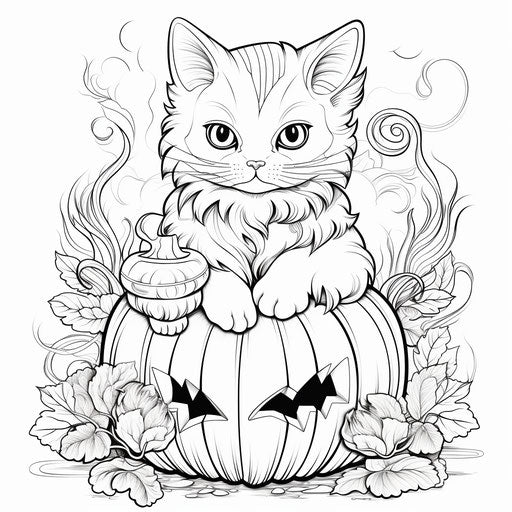 Cat in a pumpkin, toy-like style, kawaiipunk