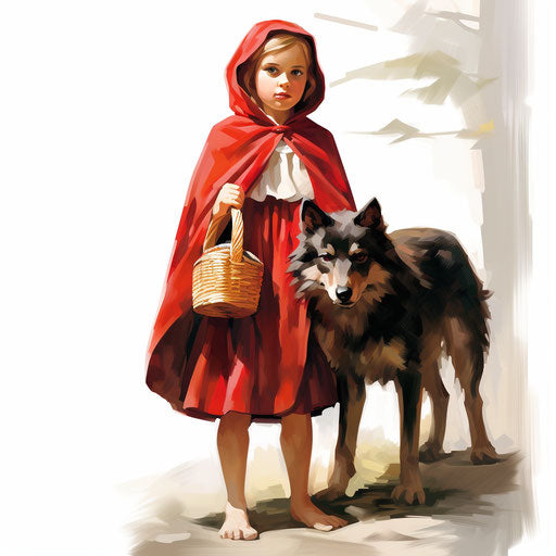 Little Red Riding Hood clipart in the style of oil painting, on a white background