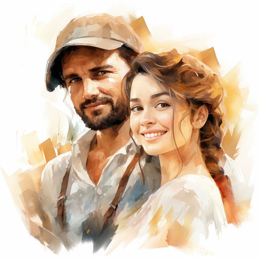 Couple clipart in the style of Oil painting, on a white background
