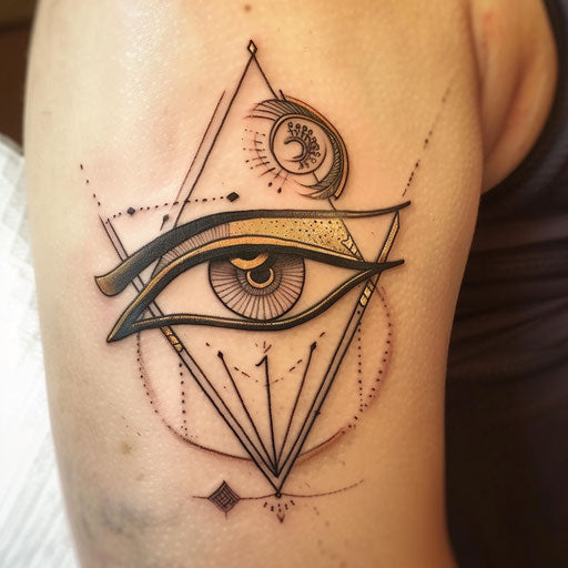 Art deco Eye of Horus tattoo on white canvas, elegant display