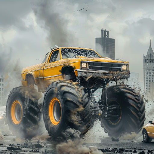 Shelby Daytona monster truck crushing cars in rally