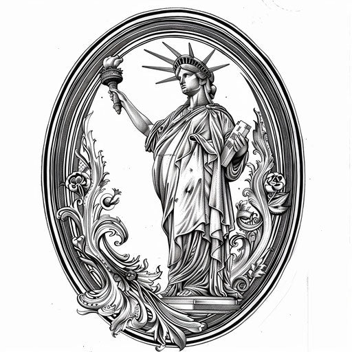 Art Nouveau inspired tattoo sketch of the Statue of Liberty
