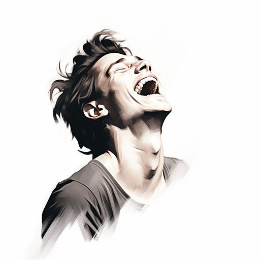 Laughing illustration in the style of Chiaroscuro Art, on white background