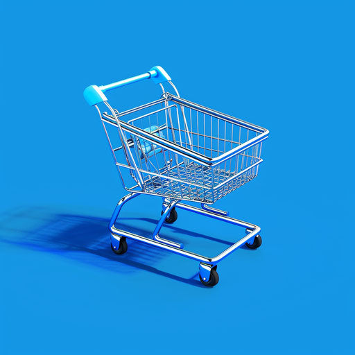 On a flat, royal blue background, a photo realistic cart clipart shines with enhanced vibrancy and clear contours