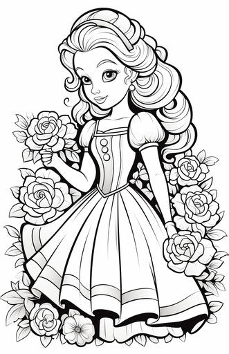 The princesses flower coloring, caricature style, unbelievably beautiful
