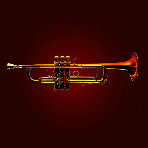 Realistic trumpet clipart on rich burgundy backdrop