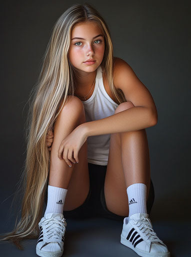 Dreamy portrait of a skinny and beautiful girl with long blonde hair