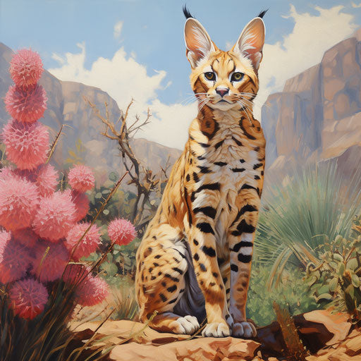 Oil painting of a serval cat