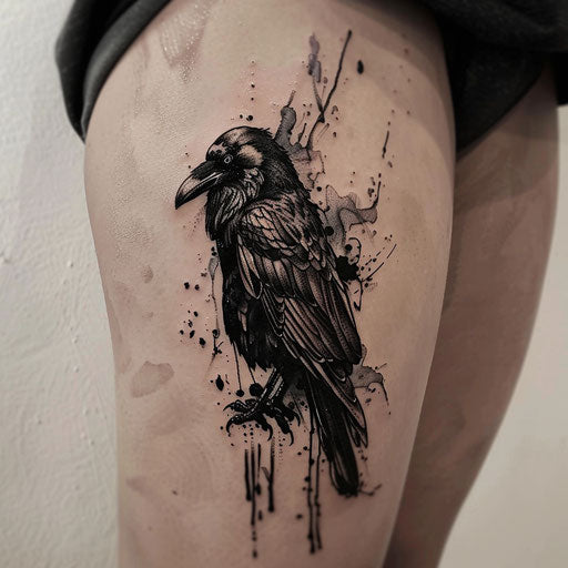 Hip tattoo raven, Adrian Smith style