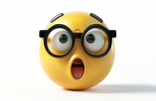 Shocked face with glasses on white background