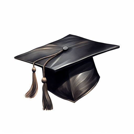 Graduation hat illustration in the style of Chiaroscuro Art, on white background
