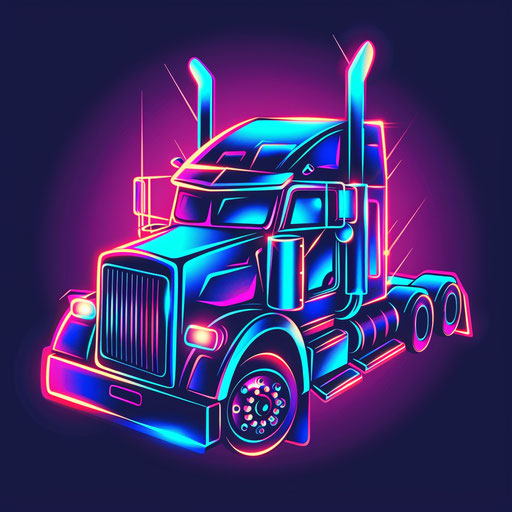 Vintage trucking logo with neon colors on dark background