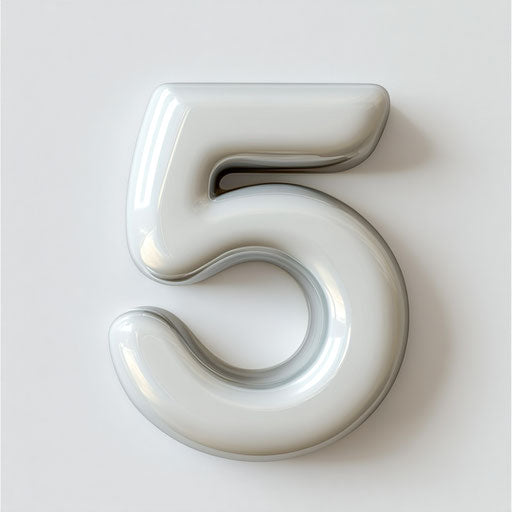 Number 5 in 3D photo realistic style on flat white background, isolated clipart