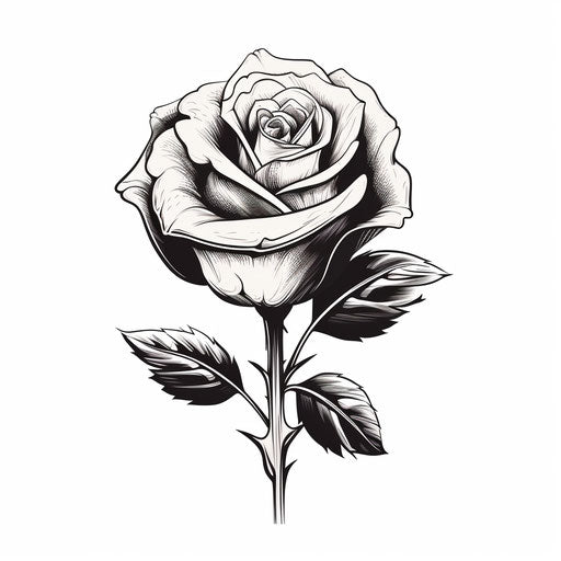 Realistic black and white tattoo design with rose