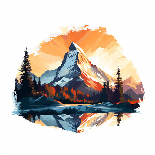 Mountain silhouette png in the style of Impressionistic Art, on white background