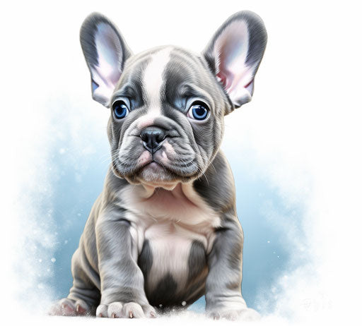 Grey and blue French bulldog puppy, light maroon and light gold style