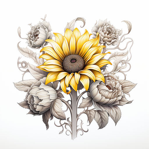 Sunflower in floral art drawing, hauntingly beautiful