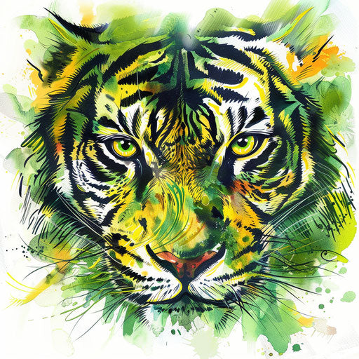 Tropical tiger eyes tattoo sketch in flat clipart style