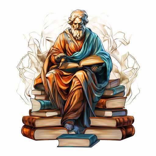 Knowledge illustration in the style of Chiaroscuro Art, on white background