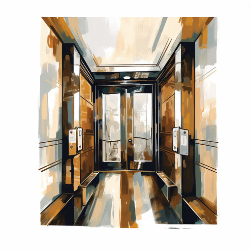 Elevator clipart in the style of Oil painting, on a white background
