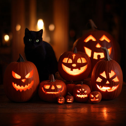 A variety of decorative pumpkins for Halloween