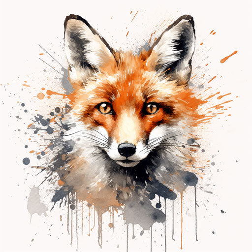 Fox in oil painting style on white background
