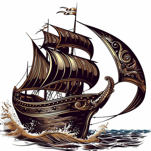 Elaborate representation of a Greek ship sailing