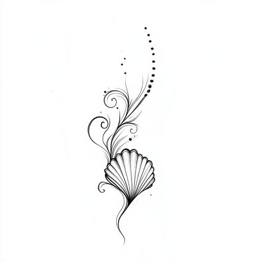 Simple tattoo design with wave and shell on white background