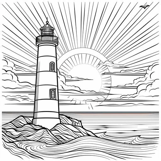 Sunset behind a lighthouse by the sea