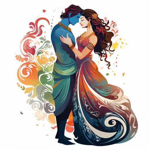 Radha Krishna clipart in the Minimalist style, on white background