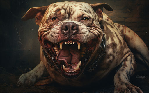 Angry pit bull snarling