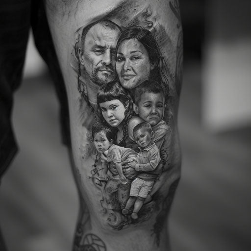 Realistic black and gray family tattoo