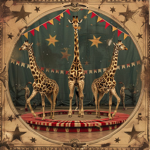 Vintage circus show with spectacular giraffe stunts