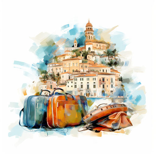 Impressionistic travel clip art on white background
