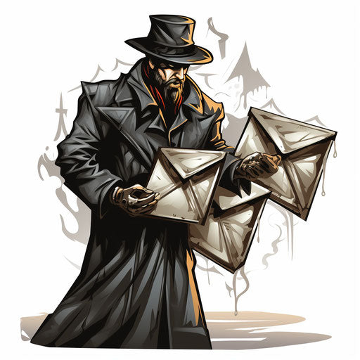 Mail illustration in the style of Chiaroscuro Art, on a white background