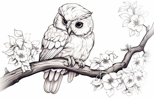 A cute owl sitting on a branch for coloring
