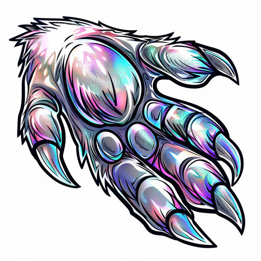 Futuristic flat tattoo sketch of bear paw with metallic shades