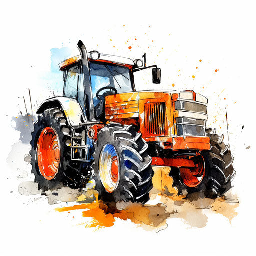 Tractor illustration in the style of Oil painting, on a white background