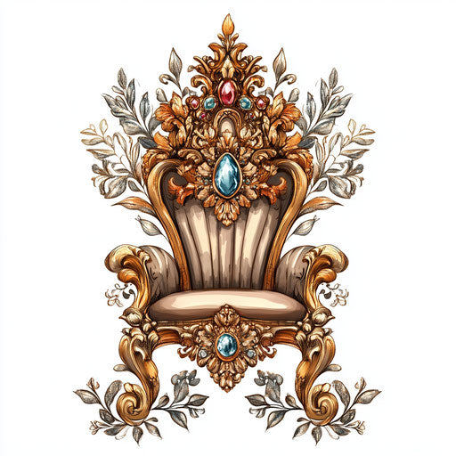 Royal tattoo with throne adorned with jewels on white