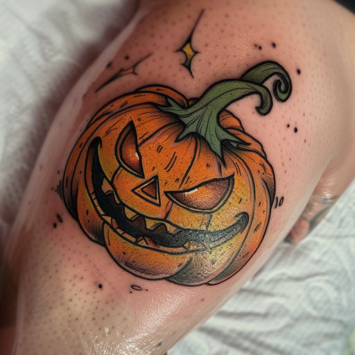 Vintage Halloween pumpkin tattoo with sinister smile