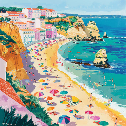 Festive beach scene at Praia da Rocha