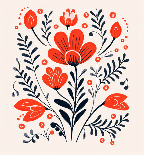 Indian floral design illustration, sketchy, minimalist style