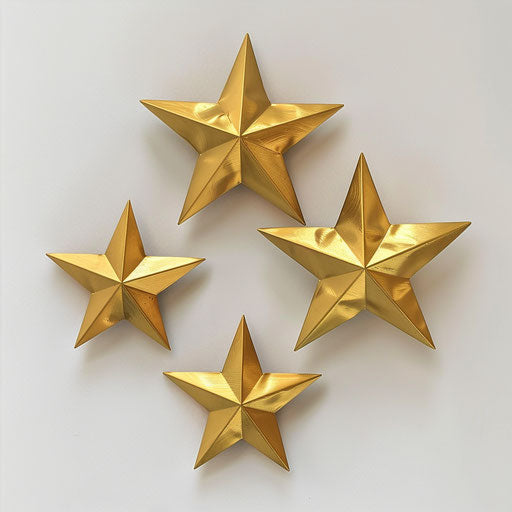 Three golden stars on white background Takeuchi style