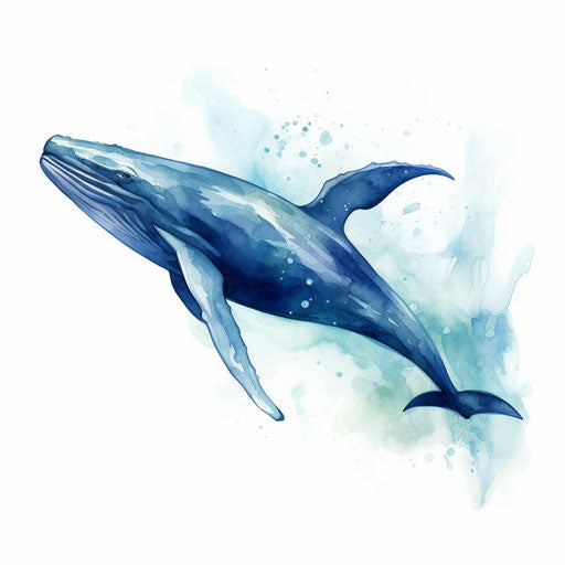 Blue whale clipart in the style of Chiaroscuro Art, on a white background