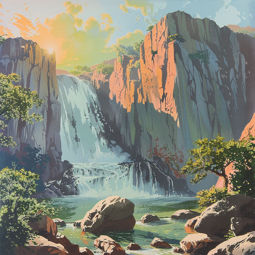 Hogenakkal Falls with stylized rock formations and striking colors