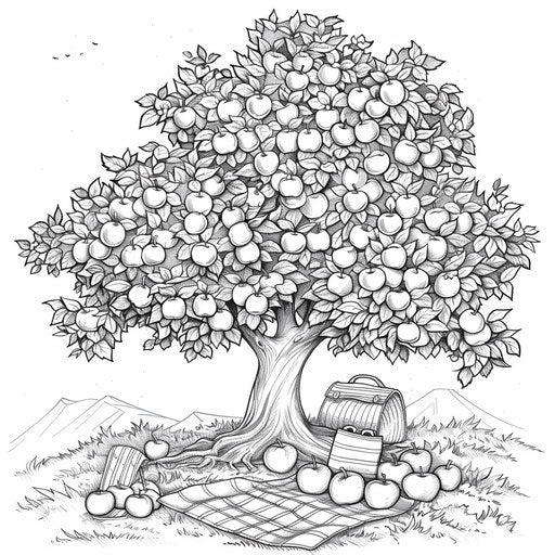 Tree with fruits and picnic blanket