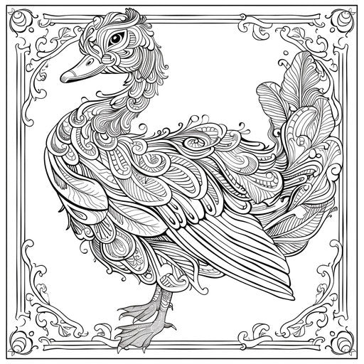 Whimsical duck with Art Nouveau-style decorated feathers
